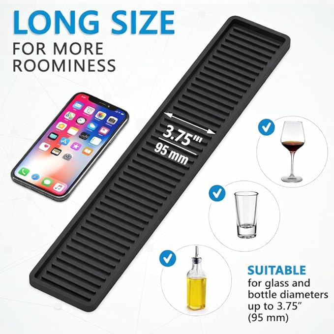 ZAPPOWARE Silicone Kitchen Sink Caddy Sponge Holder 11" x 4.33", Black - Bathroom Vanity Tray Organizer, Kitchen Soap Tray for Dish Scrubber, Soap Dispenser and Sponge