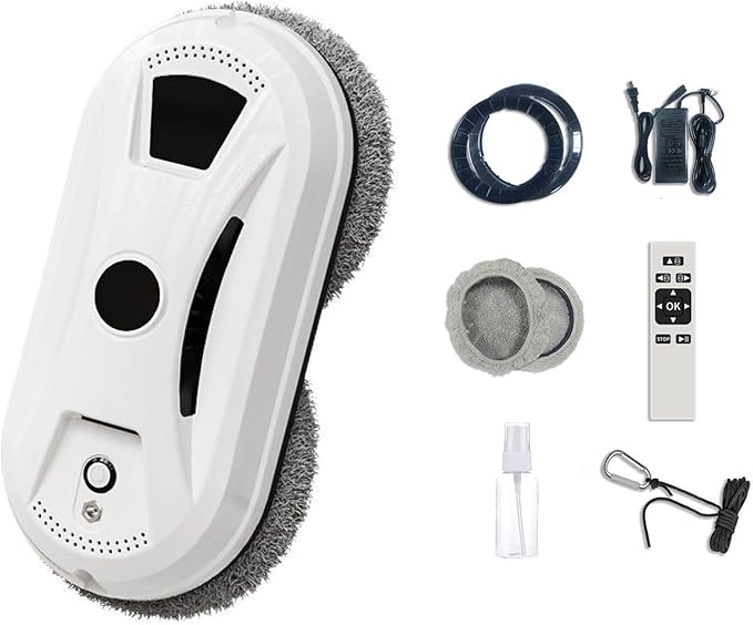 Automatic Smart Window Cleaning Robot, 90W Robot Window Cleaner with Dual Spinning Pads, AI Smart Path, Smart Spray, Remote Control, 20-Min Backup Power for Glass, Mirrors & Smooth Tile