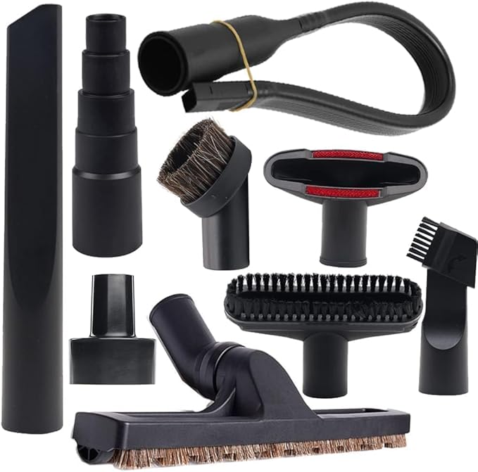 9 Pcs Universal Vacuum Attachments for Shop Vac Accessories with 2 1/2" to 1 1/4" & 1 7/8" to 1" Adapter for Shop Vac, 1 1/4" Brush Attachment Flexible Crevice Tool for Home and Car Interiors Cleaning