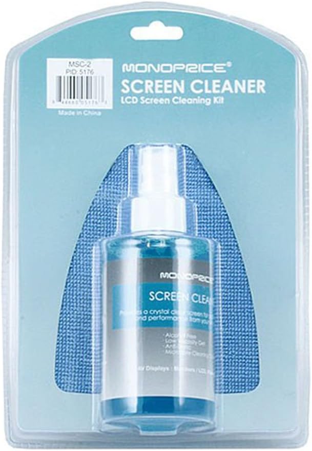 Monoprice 105176 Universal Screen Cleaner (Large Bottle, Blister Pack) for LCD and Plasma TV, all iPad, iPhone, Galaxy Tab, and Smartphones,200ml (Blister Pack), Blue