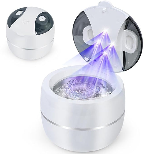 Ultrasonic Retainer Cleaner Machine Denture Cleaner for Dental Pod, Aligner, Night Guard, Braces & Mouth Guard, Features 45KHz and UV Deep Cleaning Dental,4 Modes Teeth Cleaning Tools, Digital Timer