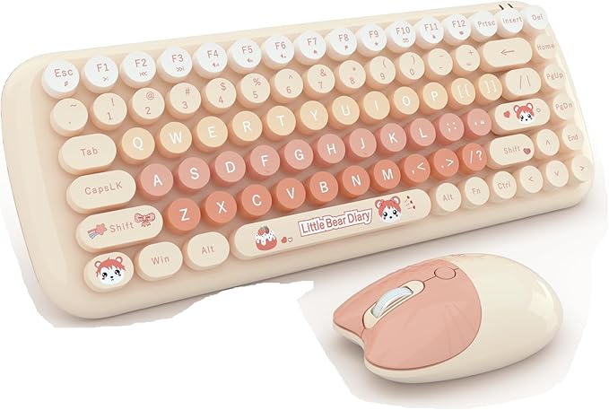 MOFII-TzBBL Mini Wireless Keyboard Mouse Set Round Keycap Multi-Colour Cute Lovely for Girls 84 Key (Multicolor-Chocolate)……