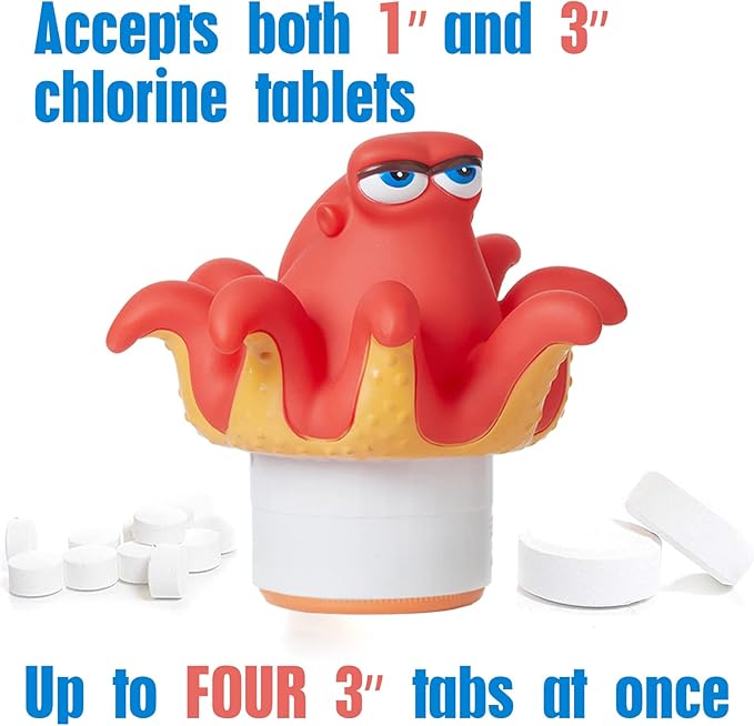XY-WQ Chlorine Floater, Floating Pool Chlorine Dispenser (Octopus), Fits 1 and 3 Inch Tablets for Large and Small Pools, Hot Tub, Spa