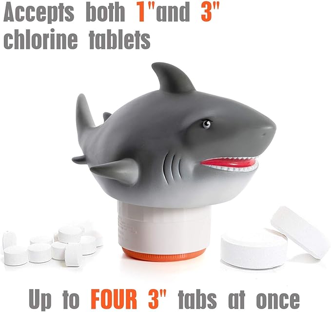 XY-WQ Chlorine Floater, Floating Pool Chlorine Dispenser (Shark), Fits 1 and 3 Inch Tablets for Large and Small Pools, Hot Tub, Spa