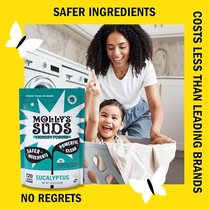 Molly's Suds Original Laundry Detergent Powder | Clean Laundry Detergent Powder for Sensitive Skin | Simple, Effective Ingredients, Stain Fighting | 120 Load (Eucalyptus) (Pack of 2)