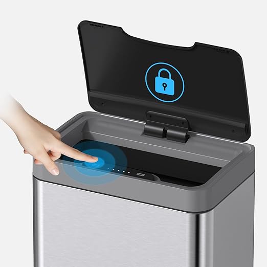 Mbillion Automatic Trash Can - 15 Gallon Motion Sensor Stainless Steel Smart Trash Can with Lid - Rectangular Touchless Garbage Can for Kitchen, Bedroom, Home Office - Silver