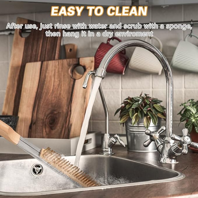 Pizza Oven Brush, 21" Brush and Stainless Steel Scraper for Pizza Stone, BBQ Grill Cleaning Brush Non Scratch Heat Proof Brass Bristles with Screwdriver, Outdoor Pizza Oven Accessories
