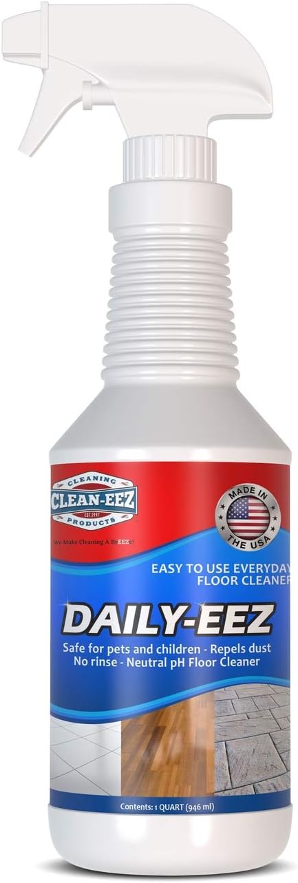 Daily Wood, Laminate, Tile, Stone Floor Cleaner from Clean-eez Streak Free Maintenance Cleaner Spray. Removes Footprints, Dirt, Spills, Repels Dust. 32 oz. RTU