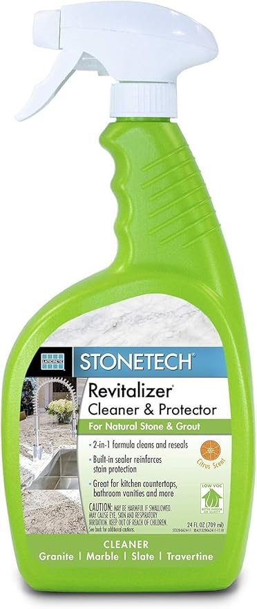 Stone Surface Cleaner Spray for Stonetech Revitalizer Cleaner and Protector, 3‑in‑1 Ready to Use Spring Rain Bottle for Granite & Marble, Reseals & Refreshes Natural Stone Countertops & Tiles, 24 oz