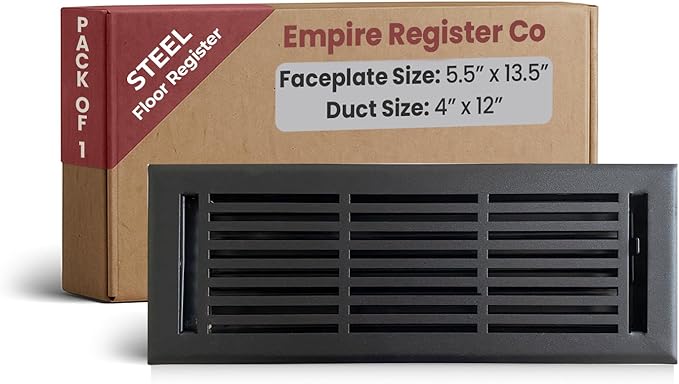 EMPIRE REGISTER CO Linear Design, Heavy Duty Floor Vent Covers, Metal Damper Attached. Vent Covers for Floor only. (Floor, Textured Black, 4 x 12 inch (Pack of 1))