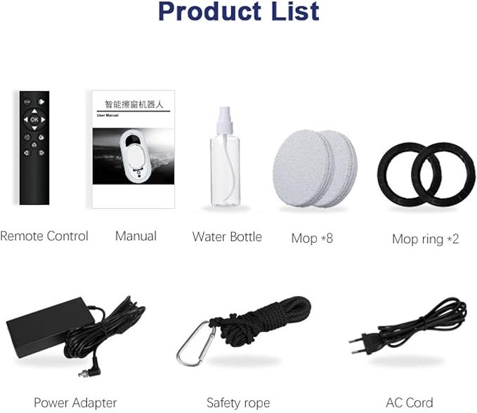 Intelligent Window Cleaning Robot Vacuum Cleaner, with Remote Control & 4M Extension Cable, 20min Power Failure Protection, 10 Wipes+Spray Function for Home Glass Cleaning