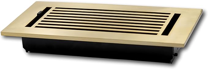 Madelyn Carter 4 x 10 Cast Aluminum Linear Bar Vent Cover with Damper - Brushed Brass (Overall: 5.75 x 11.75) | Floor Register - Wall Register