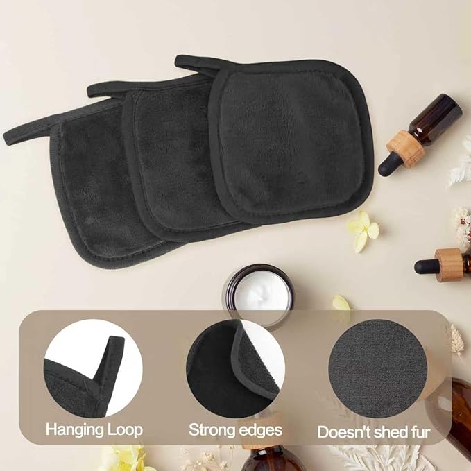 Makeup Remover Cloth 12 Pack, Super Soft and Reusable Microfiber Makeup Remover Towels for All Skin Types, Perfect Face Towels for Women, 6 Inch X 6 Inch, Dark Grey