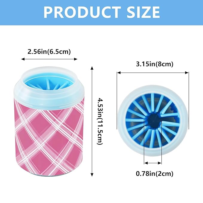 Dog Paw Cleaner Cups for Dogs Pet Foot Washer Paw Scrubber for Small Medium Large Dogs Cats Cleaning Cup Pink White Checkered Pattern