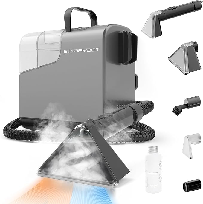 Portable Carpet Cleaner Machine with Steam and Heating Techology,18Kpa Powerful Suction with Versatile Tools for Pets, Couch,Spot Cleaner for Stairs/Furniture/Rug(Gray)