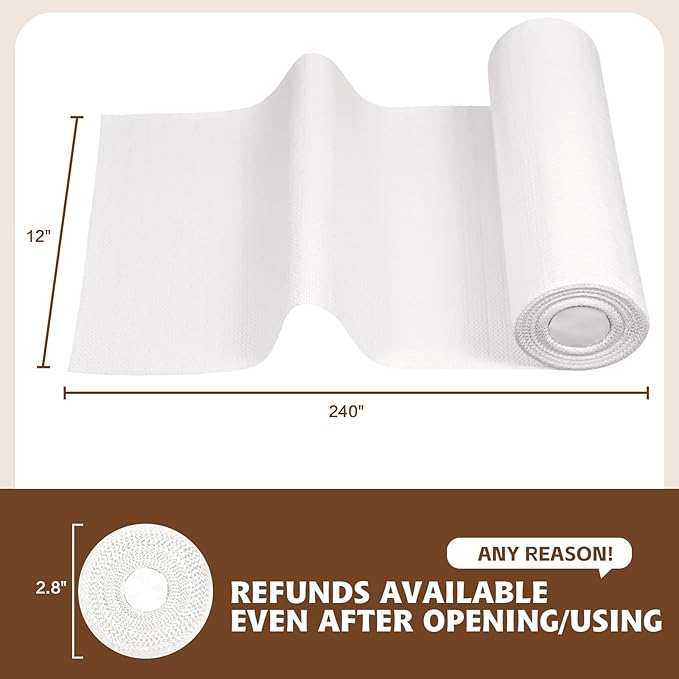 Shelf Liners for Kitchen Cabinets Non Adhesive Drawer Liner 17in x 30FT Pure White Thickened Shelf Liner Strong Non-Slip Easy to Clean for Tool Box Refrigerator with Knife and Tape Measure