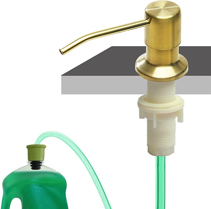 Soap Dispenser for Kitchen Sink (Gold),Built in Design Sink Soap Dispenser, Refill from The Top, Stainless Steel Kitchen Soap Pump with 48.8 InchTube Kit