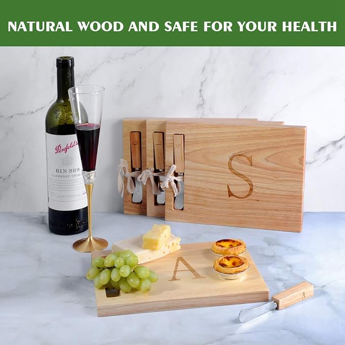 Miicol Wood Charcuterie Board, Monogram Cheese Board 10 Inch, Personalized Initial Cutting Board with Spreader, Unique Housewarming Gift, Ideal for Kitchen, Home, Letter A