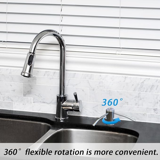 Soap Dispenser for Kitchen Sink, Stainless Steel Built in Sink Soap Dispenser Pump Head with 1.2m/4ft Silicone Water Pipe & 3 Caps for Soap Container, Kitchen Sink Accessories Bar Wash Tools