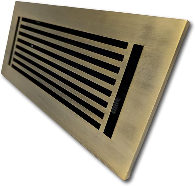 Madelyn Carter 4 x 12 Cast Aluminum Linear Vent Cover with Damper - Antique Brass (Overall: 5.75 x 13.75) | Floor Register - Wall Register