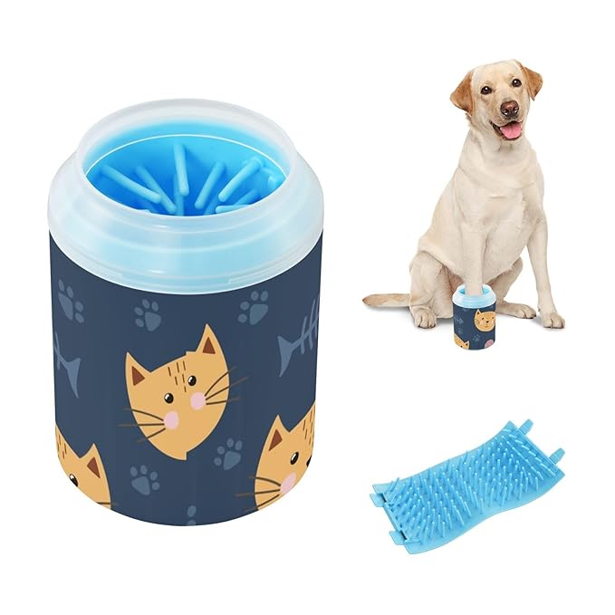 Dog Paw Cleaner Cups for Dogs Pet Foot Washer Paw Scrubber for Medium Small Dogs Cats Cleaning Cup Brown Cat Paws Bone