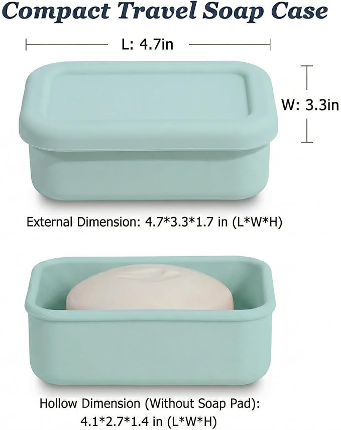 Leak Proof Silicone Travel Soap Case with Draining Tray - Bar Soap Holder for Travel, Gym & Camping - Mess-Free Portable Soap Container for Carry-on Bags (Mint Green)