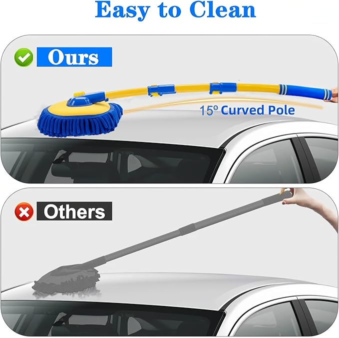 Upgrade Car Wash Brush with Long Handle,Car Wash Brush Car Cleaning Brush Kit Car Wash Mop Car Wash Brush with Telescopic Pole Car Washing Brush with Scratch-Free Replacement Head(Blue