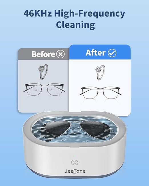 Ultrasonic Jewelry Cleaner Machine, JeaTone 20oz Ring Cleaner, 46KHz Professional Sonic Cleaner, Jewelry Cleaner for All Jewelry, Rings, Glasses, Dentures Grey