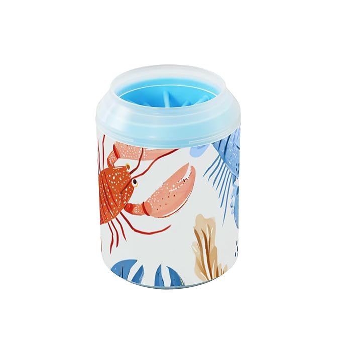 Dog Paw Cleaner Cups for Dogs Pets Foot Washer Paw Scrubber for Medium Small Dogs Cats Cleaning Cup Colorful Lobster and Sea Plants