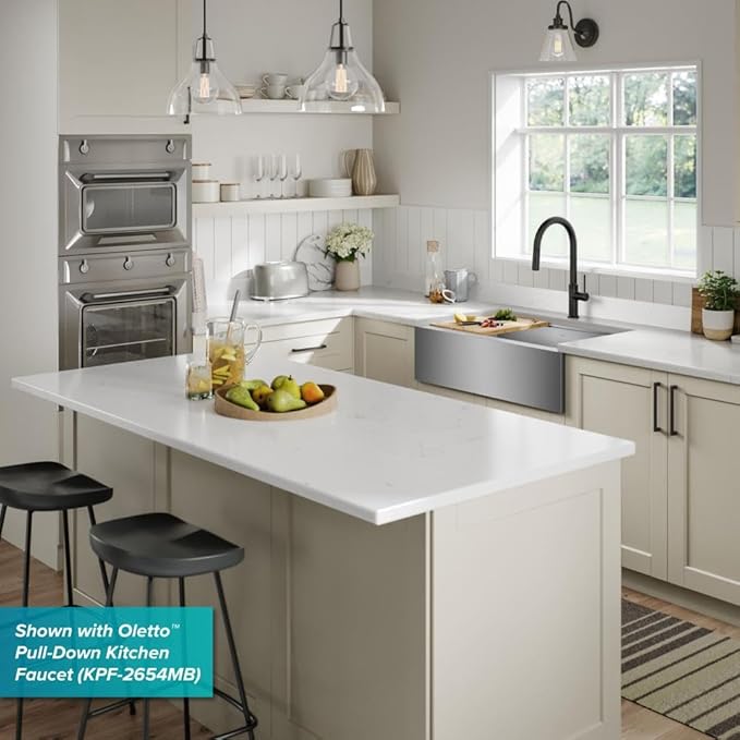 KRAUS Kore 36-Inch Farmhouse Workstation 16 Gauge Single Bowl Stainless Steel Kitchen Sink with Accessories, KWF210-36