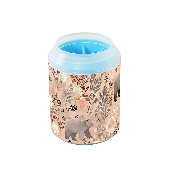 Dog Paw Cleaner Cups for Dogs Pet Foot Washer Paw Scrubber for Medium Small Large Dogs Cats Cleaning Cup Brown Bears Flowers Plants