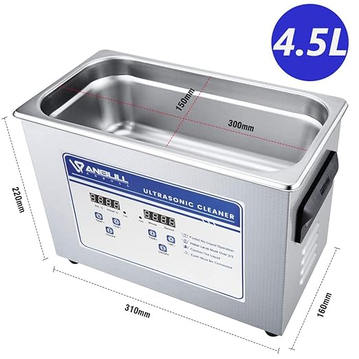 Anbull 4.5L/1.2Gal 180W Professional Ultrasonic Cleaner Machine with 304 Stainless Steel and Digital Timer Heater for Jewelry Watch Coin Glass Circuit Board Small Parts