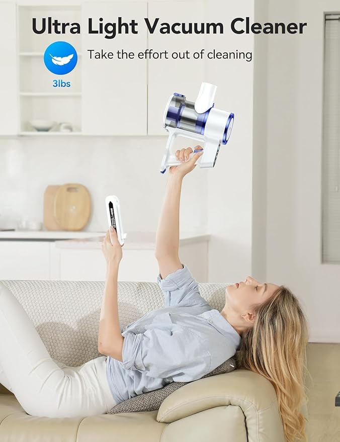 Cordless Vacuum Cleaner,450W Powerful Suction With Smart LED Display,50-Min Runtime,Anti-Tangle Brush, Rechargeable Battery, Lightweight Stick Vacuum Cleaner for Home, Pet Hair, Hard Floors, Carpet