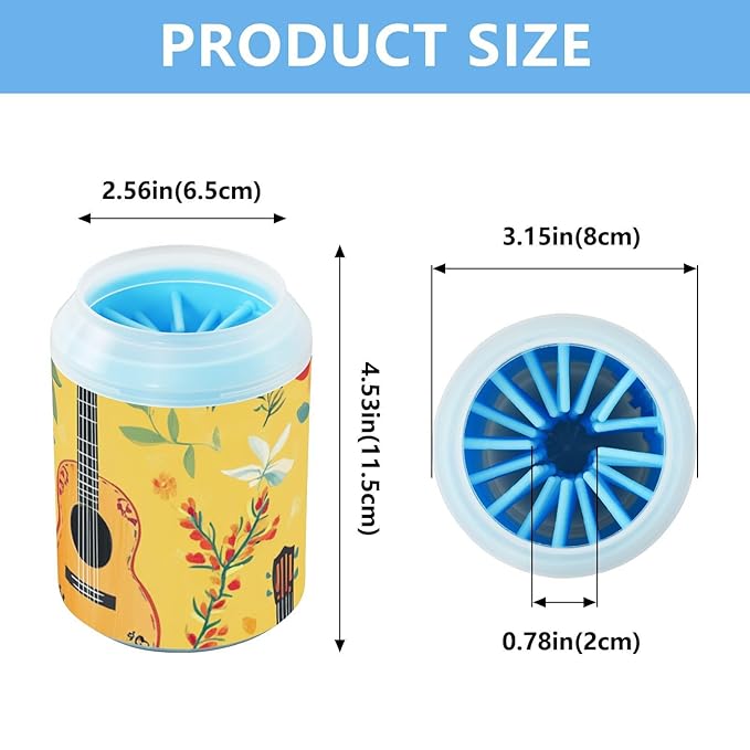 Dog Paw Cleaner Cups for Dogs Pet Foot Washer Paw Scrubber for Medium Small Dogs Cats Cleaning Cup Cute Yellow Fiesta Guitars Cacti and Ethnic Birds