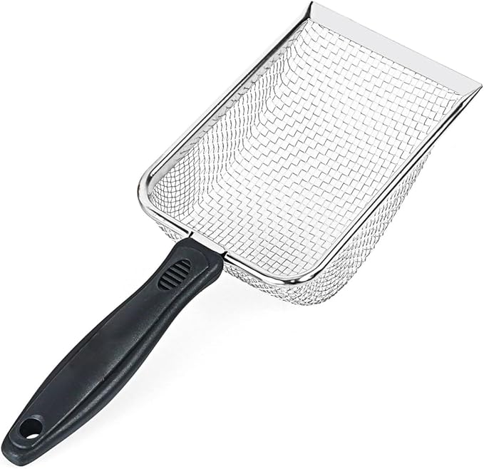 Cat Litter Scoop, Stainless Steel Mesh Scoop Away Cat Litter, Kitty Litter Scoop 2.8mm Hole, Non-Stick Cat Litter Scoop for Crystal Litter|Pine Pellets|Small Pieces, Litter Cleaner Beach Mesh Shovel
