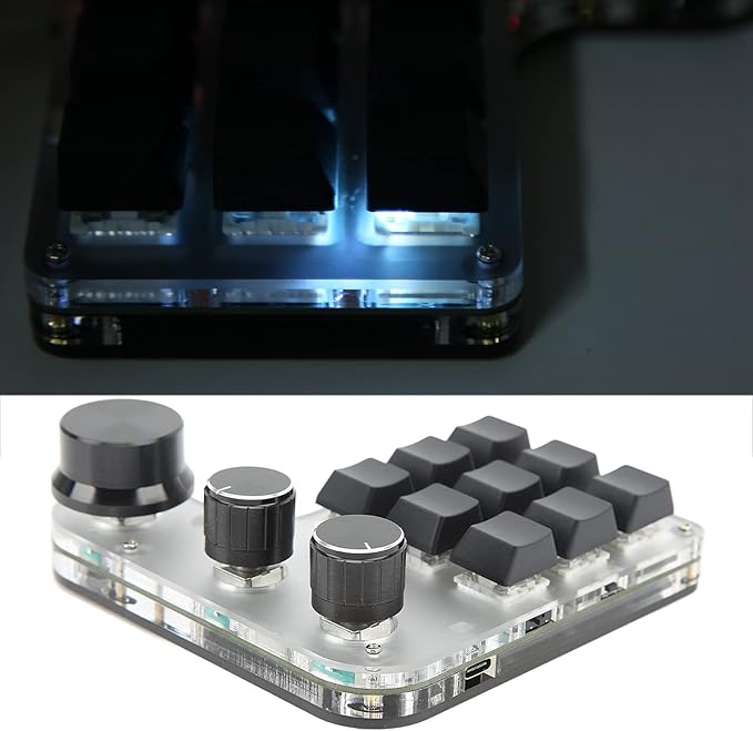 VBESTLIFE 9-Keys USB Mini Keypad, 9 Keys 3 Knob Programming Macro Pad DIY Shortcut Mechanical Gaming Keyboard with RGB Backlit, for Gaming Working