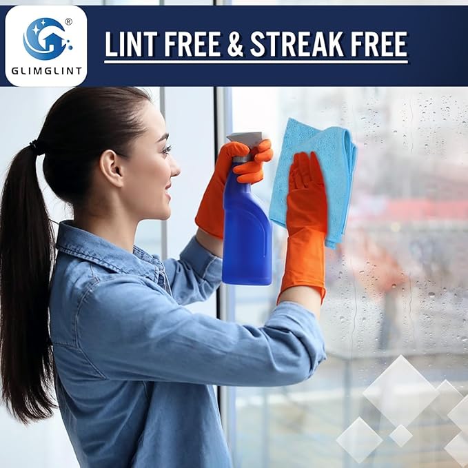 GLIMGLINT Blue Microfiber Cleaning Cloth,150PK Reusable Cleaning Rags,Highly Absorbent Shop Rags Bulk,All-Purpose Car Cleaning Towels for TV Screen,Kitchen,Bathroom,Restaurant,Garage, 14"X12"