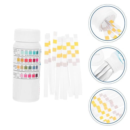Totority 50pcs 4-in-1 Water Quality Testing Strips Kit for Ph, Free Chlorine, Total Alkalinity, and Hardness in Swimming Pools and Hot Tubs