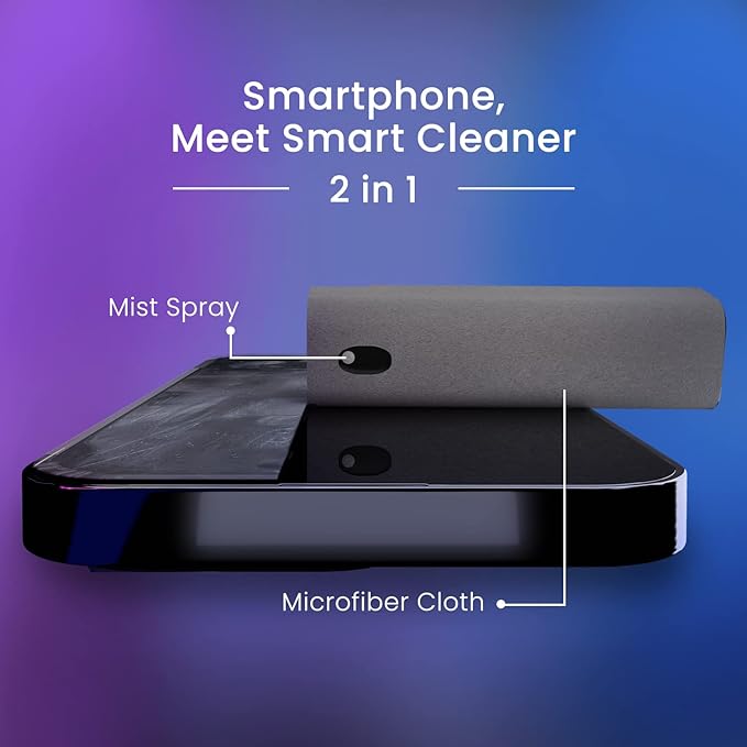 EVEO Car Screen Cleaner Spray and Wipe -2-in-1 iPhone Cleaner, iPad Screen Cleaner & Phone Screen Cleaner - Touchscreen Mist Cleaner for Laptop, Computer, MacBook and More - 2 Pack (Grey & Rose Gold)