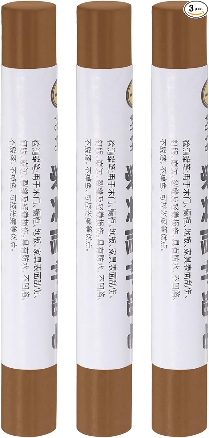 uxcell Furniture Repair Crayons, 3Pcs - Wood Wax Filler Stick, Furniture Markers Touch Up - for Scratches Holes Tables Desks Wooden Floors Cover Ups, Teak Brown
