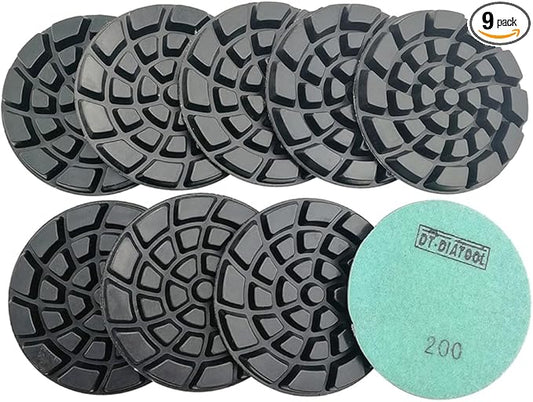 DT-DIATOOL 4 Inch Diamond Polishing Pads for Concrete Diamond Floor Polishing Pads Resin Bond Terrazzo Floor Grit 200 Pack of 9