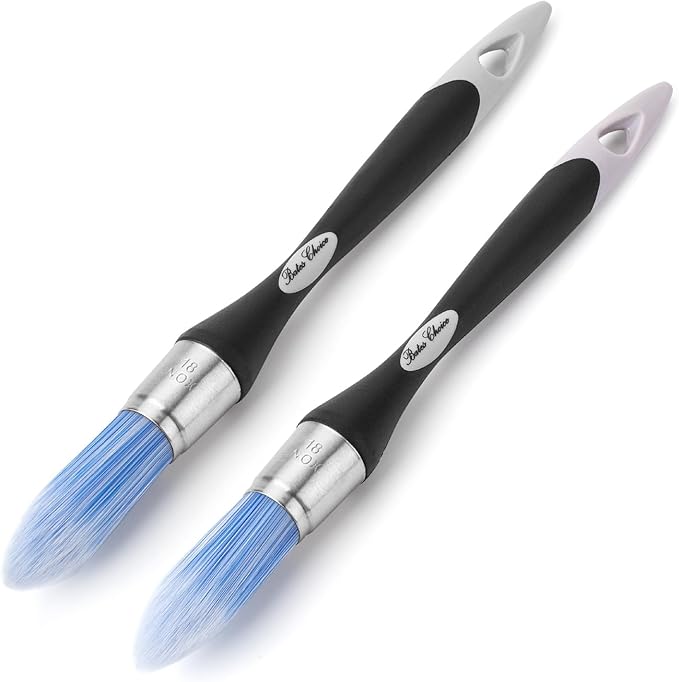 Bates- Trim Paint Brush, 2 pcs, 0.75 Inch, Black & Gray Ergonomic Non-Slip Handle, Synthetic Bristles, Trim Brushes for Painting