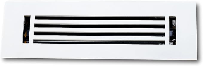 Madelyn Carter 4 x 12 Cast Aluminum Linear Bar Vent Cover with Damper - White (Overall: 5.75 x 13.75) | Floor Register - Wall Register