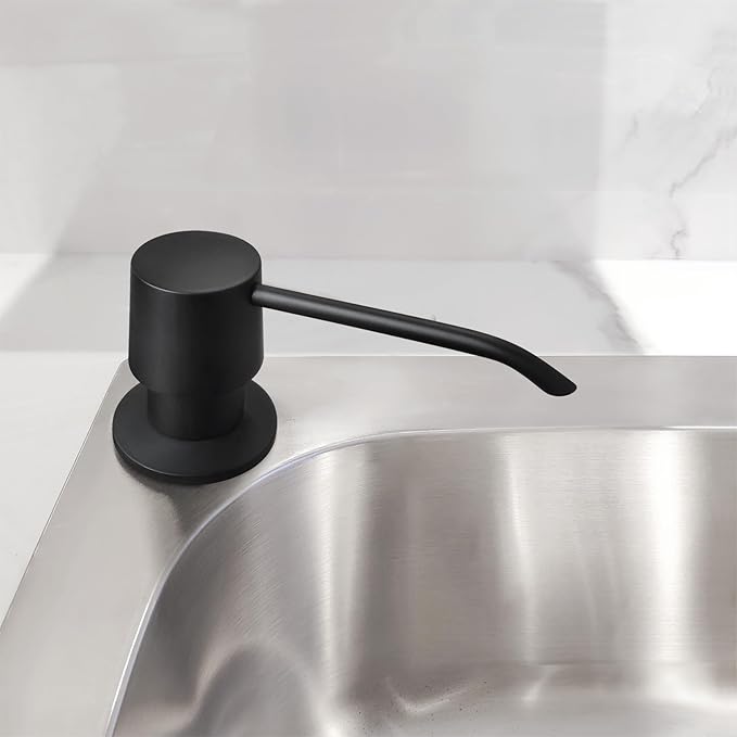 Matte Black Brass Soap Dispenser for Kitchen Sink Countertop Built in Brass Pump Head Sink Soap Dispenser Refill from The Top with Long Nozzle