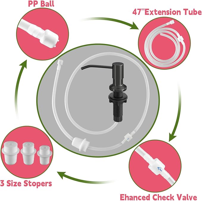 Sink Soap Dispenser, OHiHi Kitchen Sink Soap Dispenser with 47" Extension Tube, Wide Pump Head Base, No Water Leaking, No Need to Fill The Little Bottle Again, Black