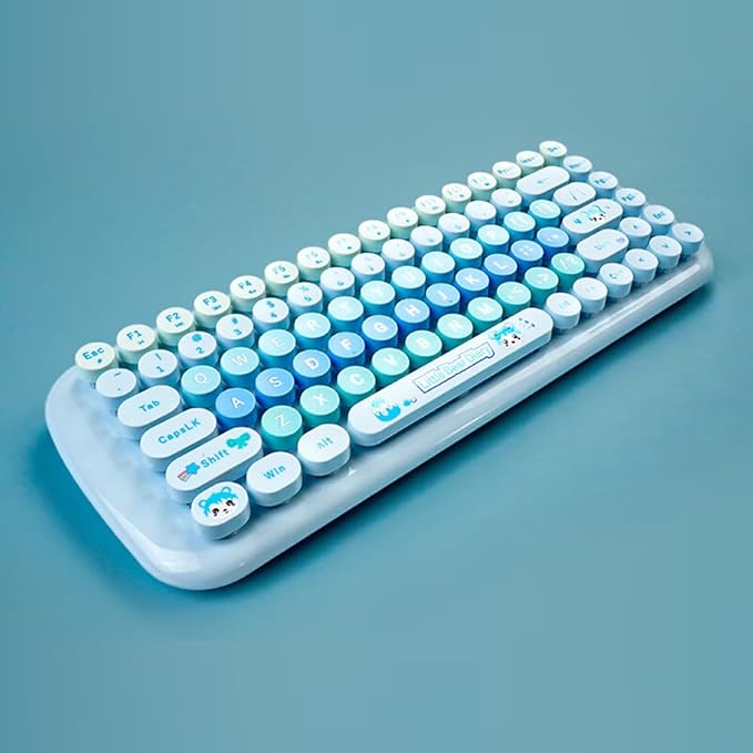 MOFII-TzBBL Mini Wireless Keyboard Mouse Set Round Keycap Multi-Colour Cute Lovely for Girls 84 Key (Multicolor Blue)