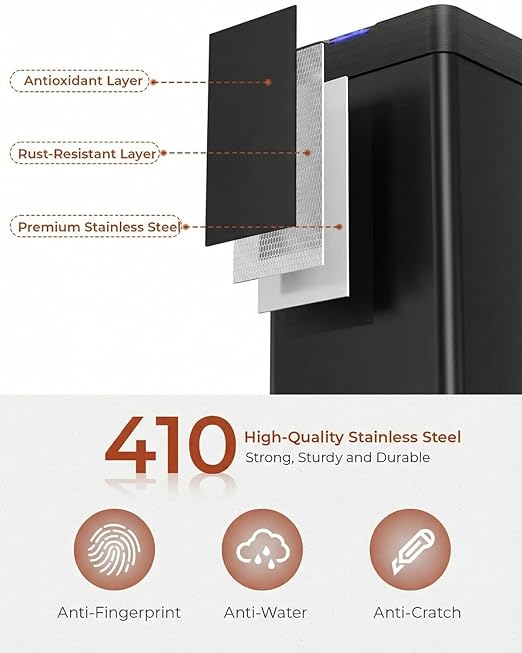 TLSUNNY 18.5 Gallon Motion Sensor Trash Can,Touchless Automatic Garbage Can,Brushed Stainless Steel Smart Bin,with Bag Holder,Soft Close Lid,for Kitchen,Office,RV,Bedroom,Living Room (Black, 70L)