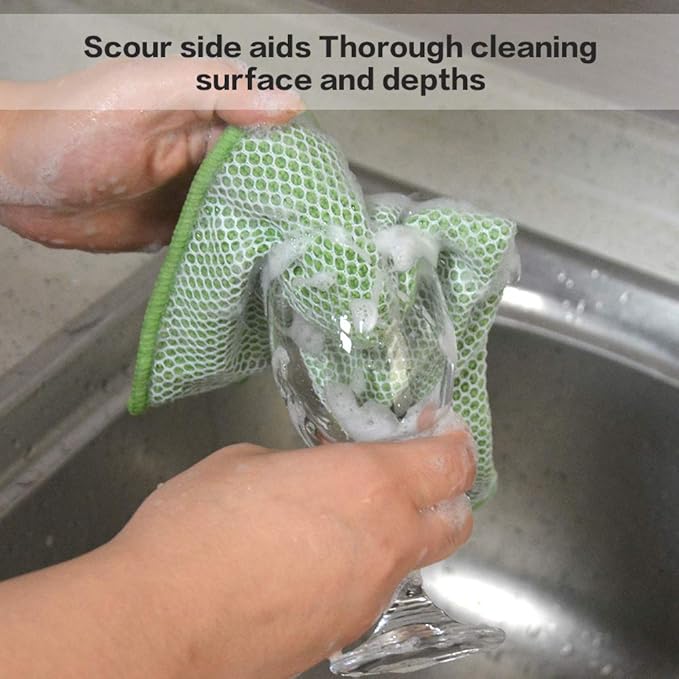 SINLAND Microfiber Dish Cloth for Washing Dishes Towels Rags Best Kitchen Washcloth Cleaning Cloths with Poly Scour Side -Used for Plates, Bowls and Dishes, 5 Color Assorted 12inchx12inch 10pack