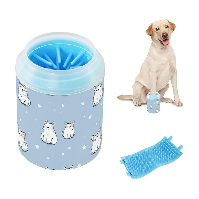Dog Paw Cleaner Cups for Dogs Pet Foot Washer Paw Scrubber for Small Medium Large Dogs Cats Cleaning Cup Light Blue Dogs Stars