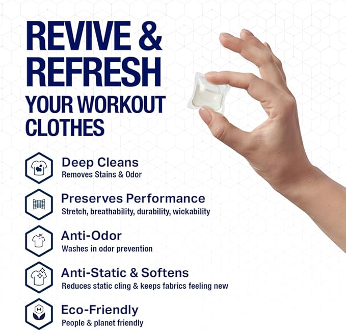 HEX Performance Laundry Detergent Packs for Activewear & Sports Clothes, Deep Odor & Sweat Removal, Eco-Friendly Biodegradable Formula, HE Compatible, Fresh Clean Scent – 75 Count